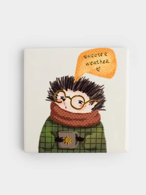 Саптыаяқ тұғыры, 11х11 см, шаршы, керамика/тығын, ақ, Көзілдірігі бар кірпі, Forest animals, image-0