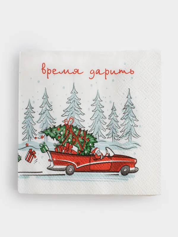 Қағаз майлықтар, 21х21 см, 20 дана, төртбұрышты, ақ, Сыйға тарту уақыты, Red car, image-0