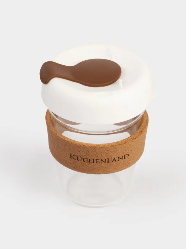 Стақан, 13 см, 350 мл, қақпағы мен манжеті бар, шыны Б/силикон/тығын, Clear cork, image-1