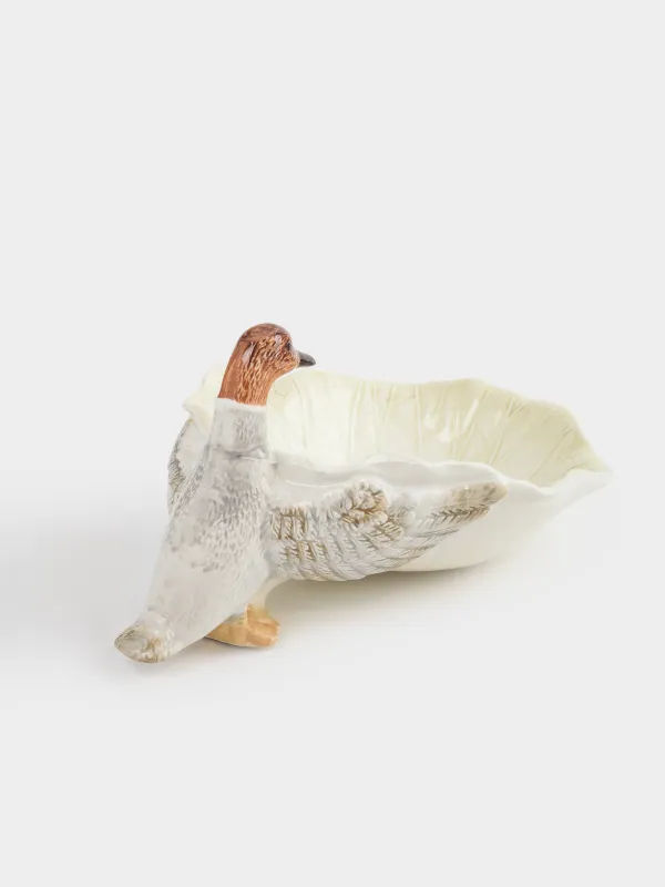 Ыдыс, терең, 20х14х18 см, керамика, ақ-сұр, Үйрек пен жапырақ, Duck, image-2
