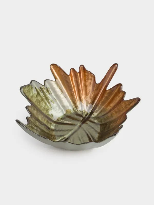 Жеміс вазасы, 34х28х16 см, шыны, кәріптас-жасыл, Жапырақ, Leaves, image-3