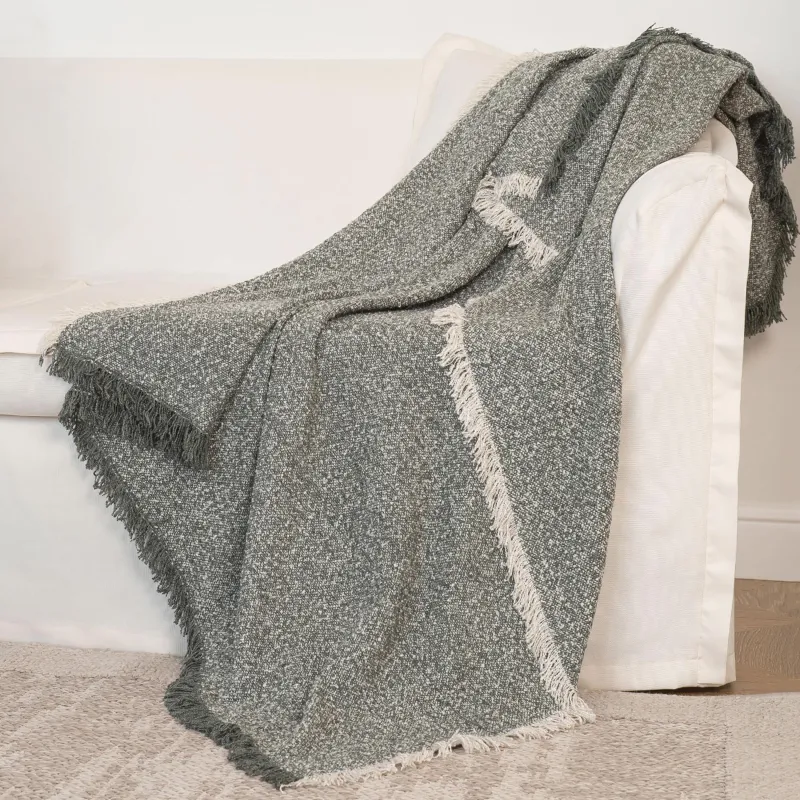 Плед, 130х170 см, с бахромой, акрил/полиэстер, зеленый, Acrylic