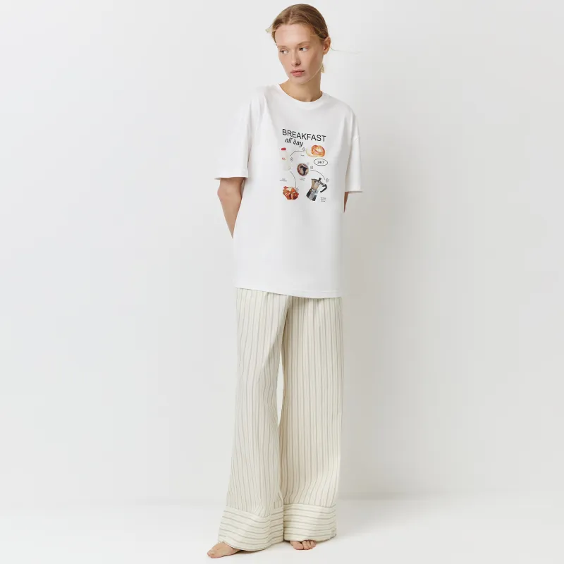 Брюки женские, домашние. р. L, хлопок, белые, Полоска, Alvida