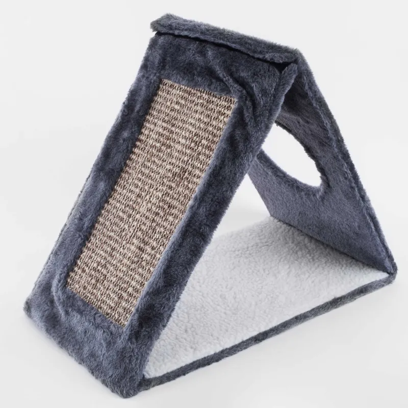 Когтеточка-домик для кошки, 42х44 см, с игрушкой, складная, полиэстер, серая, Favorite pet, image-1