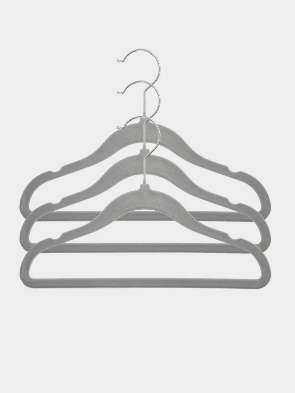 Вешалка-плечики, 30 см, 3 шт, детская, флок, серая, Household, image-0