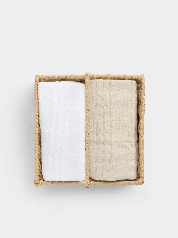 Асүйлік сүлгі, 40х60 см, 2 дана, мақта, ақ/сарғылт-қоңыр, Waffle, image-1