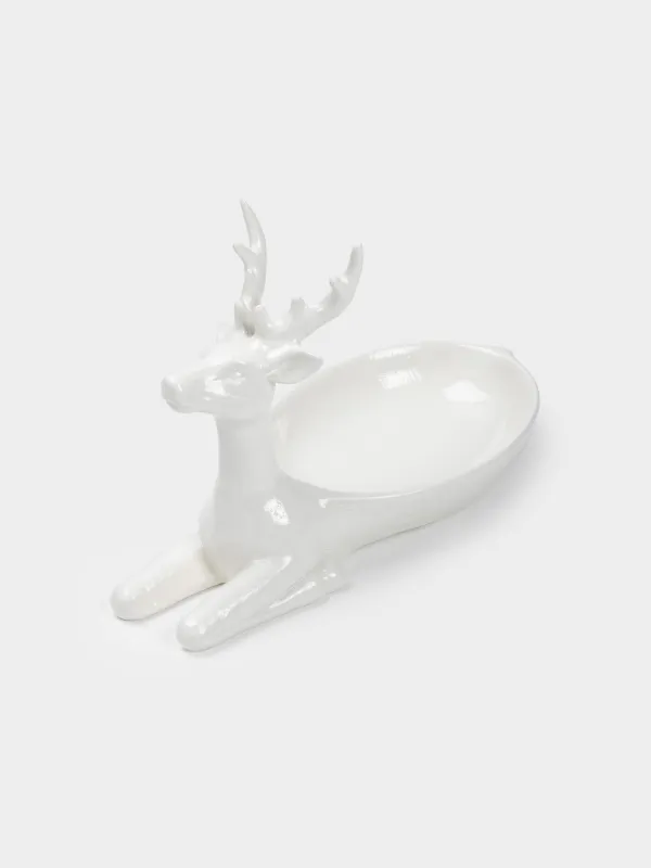 Сәндік ыдыс, 28х13х18 см, керамика, ақ, Бұғы, Forest deers, image-0