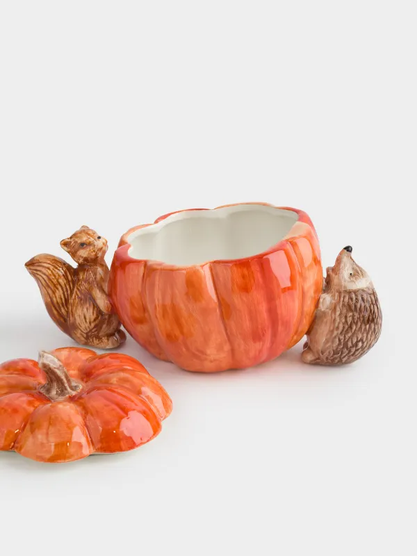 Сақтау ыдысы, 22х12 см, мл, керамика, асқабақ қосылған кірпі мен тиін, Forest symphony, image-2