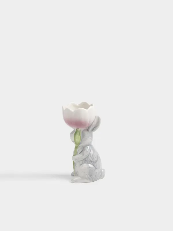 Подставка для яйца, 14 см, фарфор P, молочная, Кролик с цветком, Easter, image-1