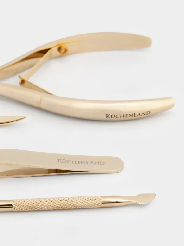 Маникюр жиынтығы, 4 зат, құтыда, болат/полиуретан, алтын, Manicure gold, image-4