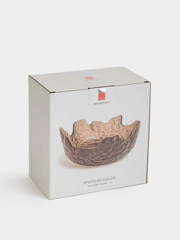 Салатник, 20х9 см, 1,1 л, стекло, коричневый, с золотистым кантом, Nautilus color, image-4