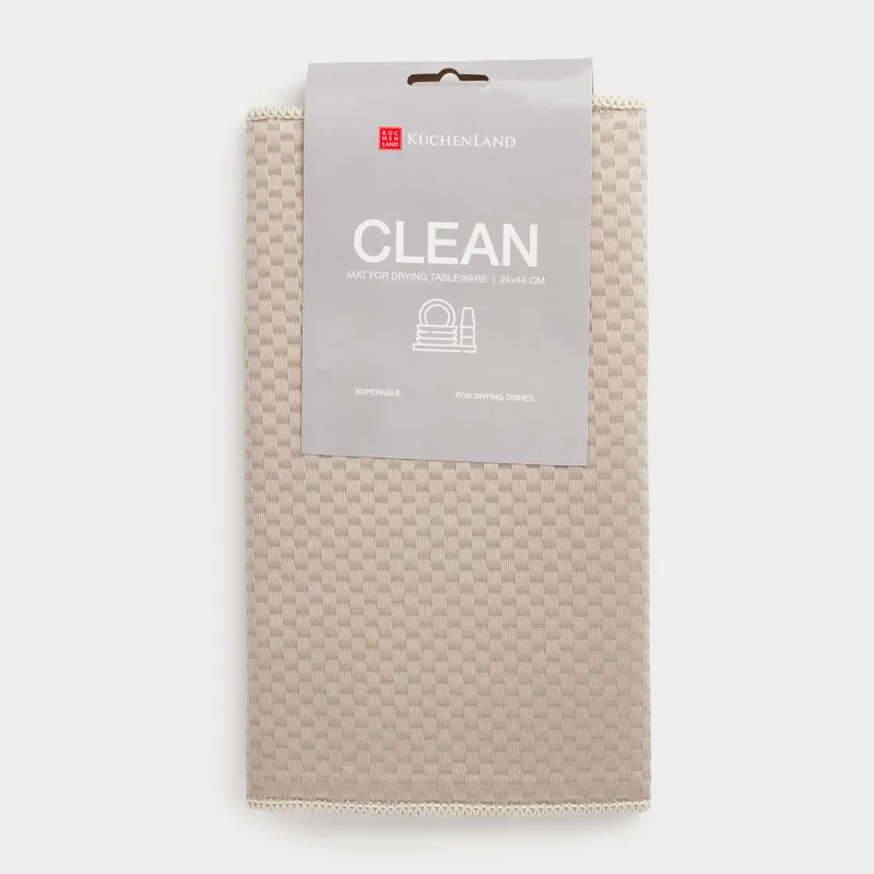 Коврик для сушки посуды, 24x44 см, микрофибра, серо-бежевый, Clean