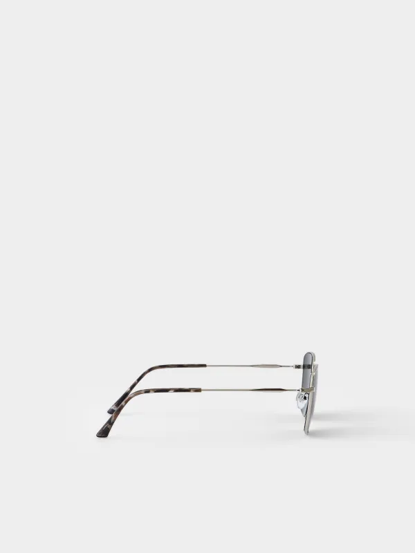 Очки солнцезащитные, металл/пластик, квадратные, серебристо-серые, Geometric, image-3