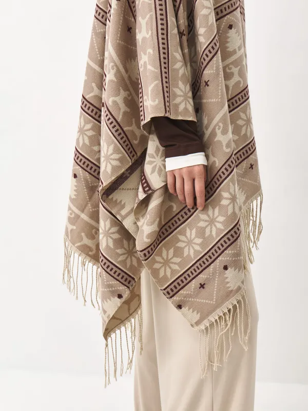 Пончо с бахромой, бежевое, Poncho, image-3
