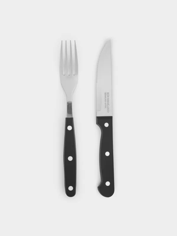 Приборы для стейка, 4 перс, 8 пр, пластик/сталь, черные, Rosario, image-1