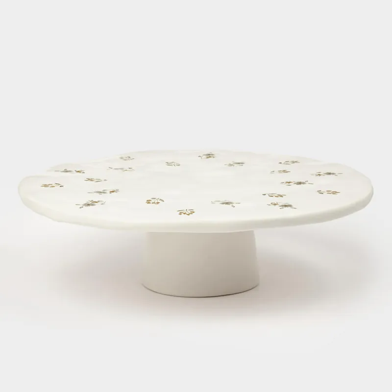 Блюдо на ножке, 24х7 см, керамика, молочное, Винтажные цветы, La flore