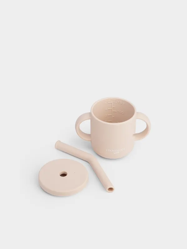 Су ішетін ыдыс, балаларға арналған, 150 мл, тұтқалары бар, түтігі бар, силикон, сарғылт-қоңыр, Kiddy, image-3