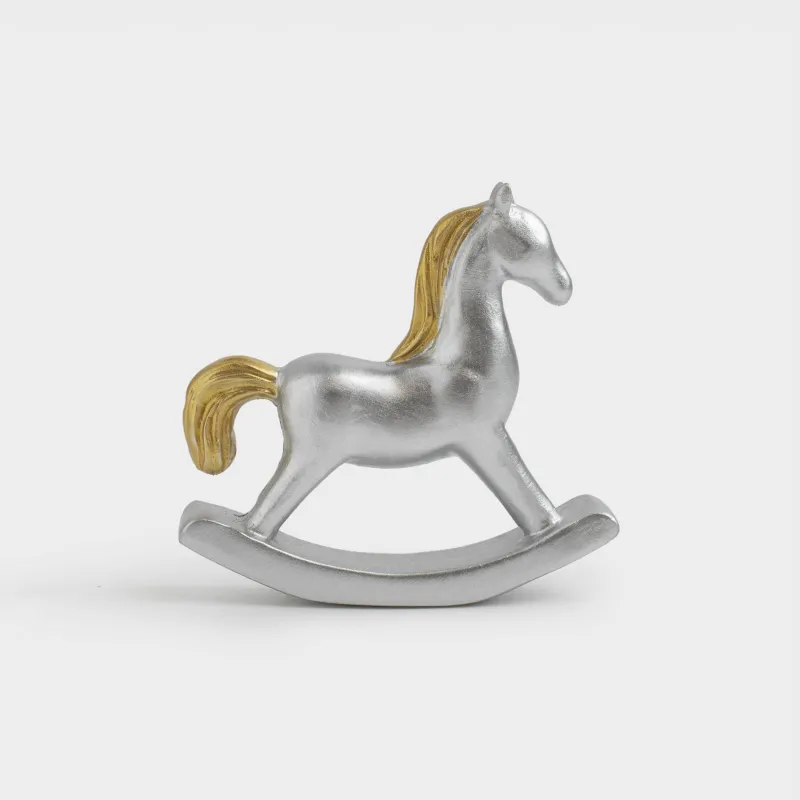 Статуэтка, 8 см, полирезин, серебристая, Лошадка-качалка, Horse silver