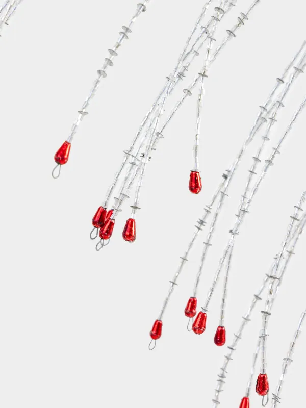 Сәндік бұтақ, 62 см, моншақтар/металл, күміс-қызыл, Тал, Curved decor, image-1