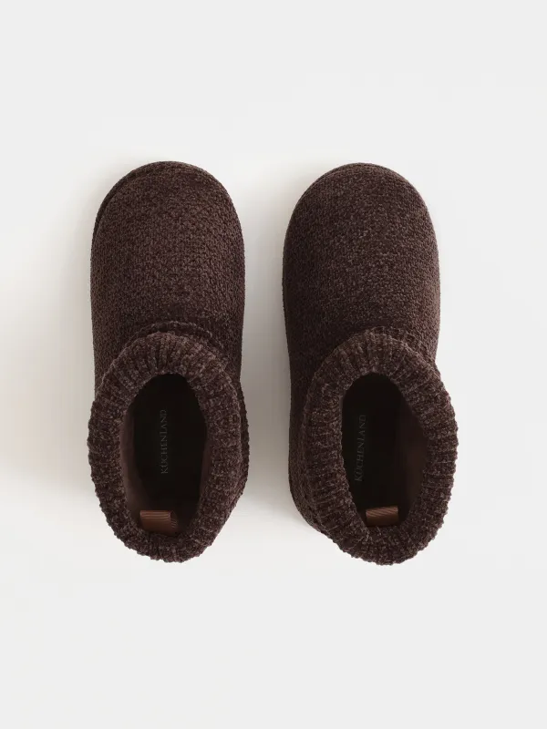 Әйелдер тәпішкелері, үйге арналған, өлшемі 36-37, биік, шенил/барқыт, қоңыр, Knitted, image-1