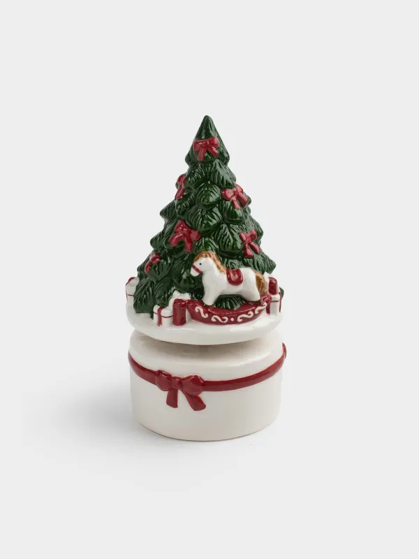 Мүсінше, музыкалық, 15 см, бұрамалы, керамика, Шырша жанындағы аю мен жылқы, Christmas traditions, image-3