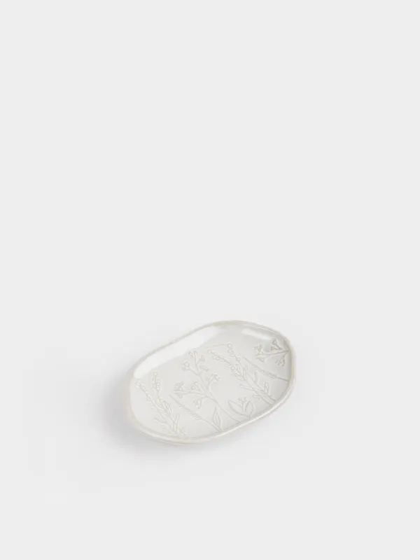 Мыльница, 16х11см, керамика, овальная, бежевая, Травы, Hebe, image-2