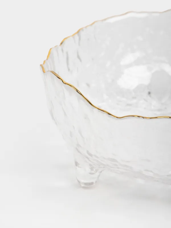 Салат ыдысы, 21х10 см, 1,3 л, аяқты, шыны, алтын жиектері бар, Nautilus gold, image-3