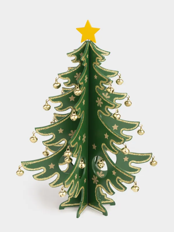 Статуэтка, 29 см, с подвесками, МДФ, зеленая, Елка с золотистыми шарами, Christmas style, image-2