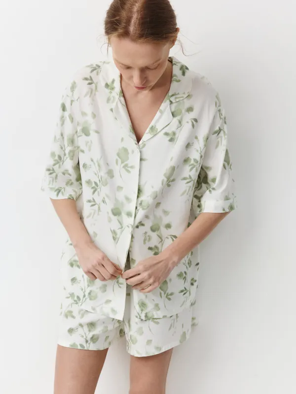 Әйелдер шорттары, үйге арналған, өлшемі S, вискоза К, жасыл, Гүлдер, Hanlona, image-2