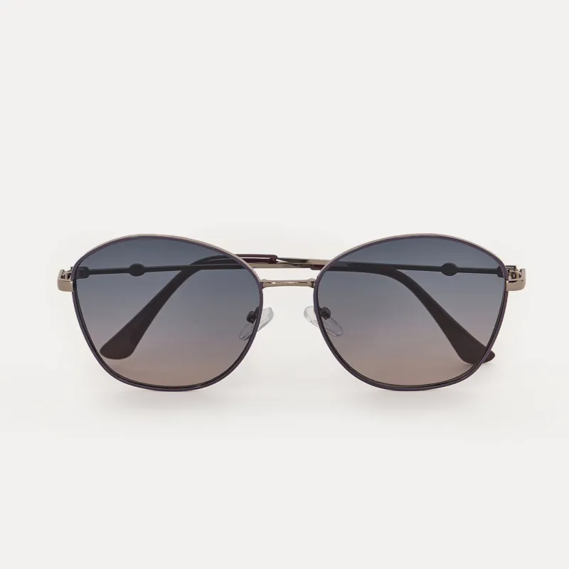 Күннен қорғайтын көзілдірік, қорабы бар, металл/пластик, дөңгелек, күлгін, Round