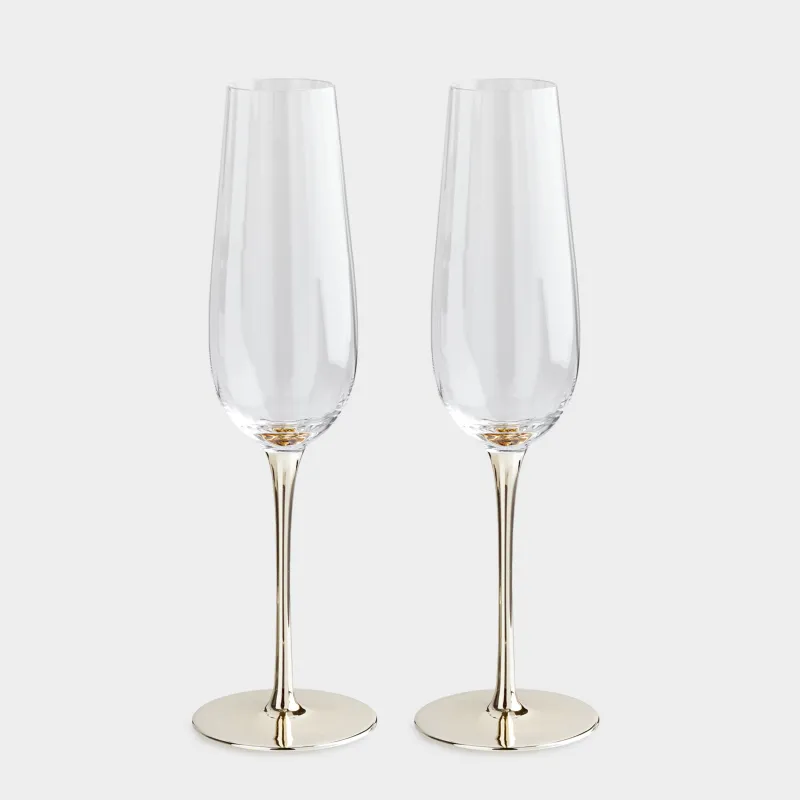 Бокал для шампанского, 200 мл, 2 шт, стекло, золотистая ножка, Glyfada