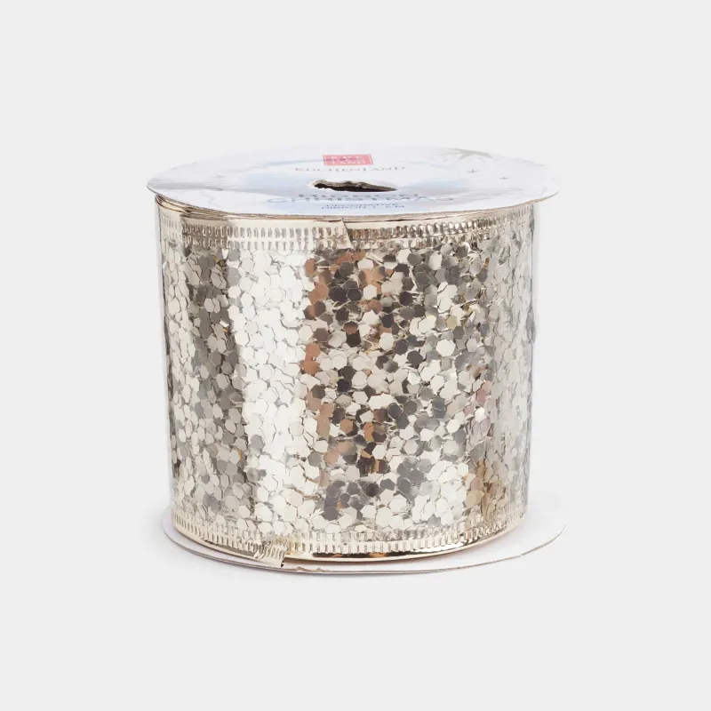 Лента декоративная, 5 м, гибкая, полиэстер, шампань, Блестки, Ribbon christmas