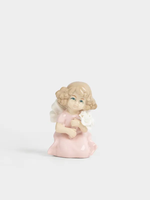 Статуэтка, 8 см, фарфор P, розово-бежевая, Девочка с цветами, Girl figurine, image-0