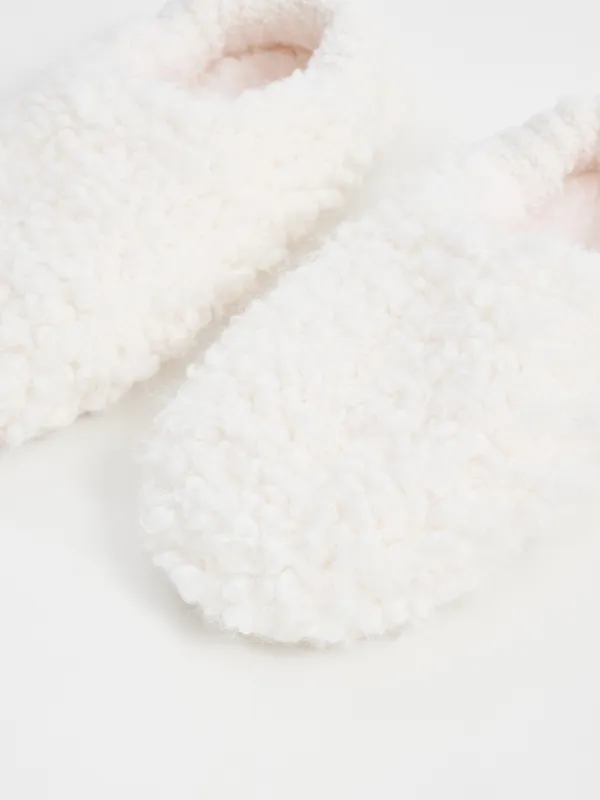 Тапочки-носки женские, домашние, искусственный мех/шерпа, молочные, Curled, image-2