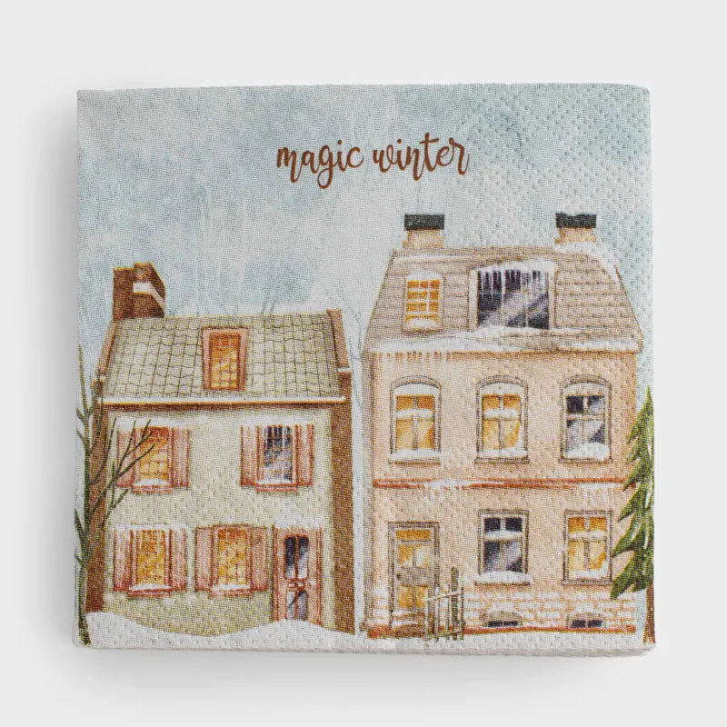 Салфетки бумажные, 21х21 см, 20 шт, квадратные, бежево-голубые, Дома, House built