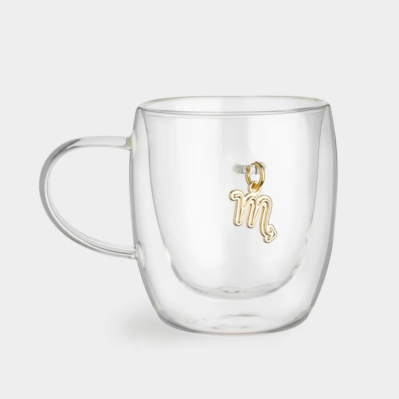 Кружка, 280 мл, стекло Б/металл, с золотистой подвеской, Скорпион, Air figure zodiac