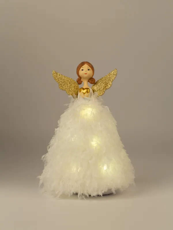 Сәндік бұйым, 24 см, жарықтандырылған, полиэстер/пластик, ақ-алтын, Angel Statuette, image-5
