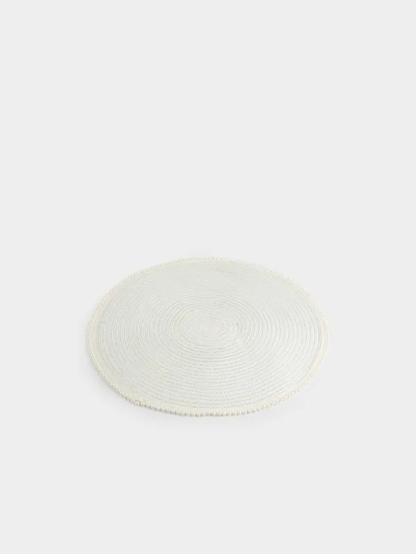 Салфетка под приборы, 38 см, полиэстер/пластик, круглая, белая, Жемчужная кайма, Rotary shine, image-1