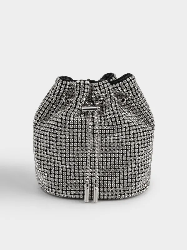 Сумка женская, 15х16 см, с ремешком-цепочкой, полиэстер/стразы, серебристая, Lika, image-4