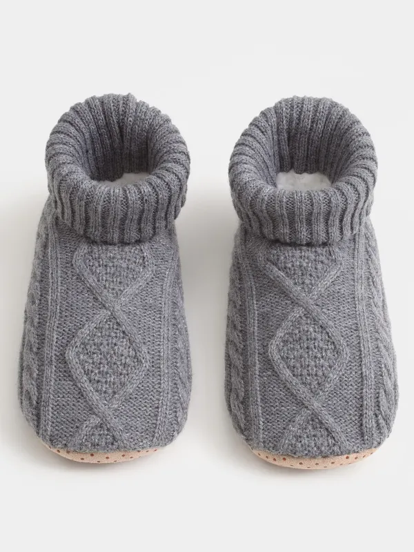 Әйелдер тәпішке-шұлықтары, үйге арналған, өлшемі 36-38, акрил/шерпа, сұр, Өрімдер, Knitted soft, image-4