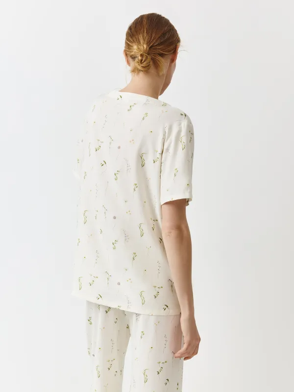 Әйелдер жейдесі, үйге арналған, өлшемі S, қысқа жеңді, вискоза, сүт түстес, Wildflowers, Amina, image-3