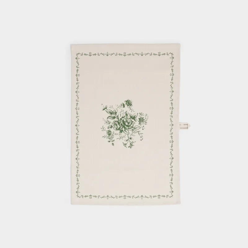 Асүйлік сүлгі, 40х60 см, мақта, сүт түстес, Жасыл гүлдер, Green lace