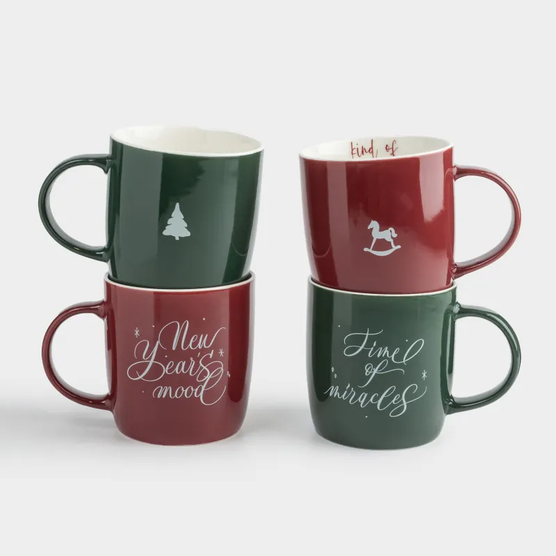 Саптыаяқ, 360 мл, 4 дана, фарфор N, қою қызыл/жасыл, Жаңа Жылдық микс, Magic moments