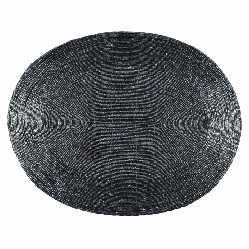 Салфетка под приборы, 31x41 см, бисер, овальная, синяя, Shiny beads, image-0