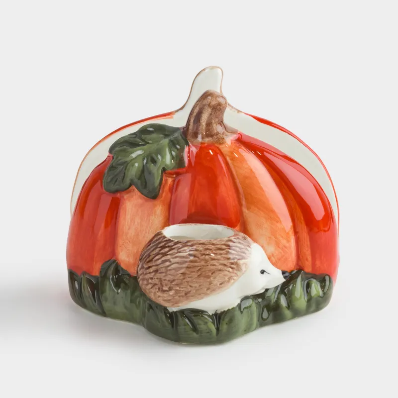 Салфетница, 12 см, с отделением для зубочисток, керамика D, Еж с тыквой, Forest symphony