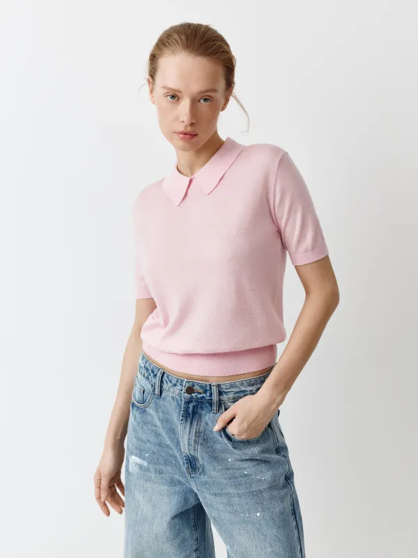 Әйелдер жемпірі, өлшемі L, поло жағасы бар, полиэстер/акрил/нейлон/жүн, қызғылт, Catalina, image-0