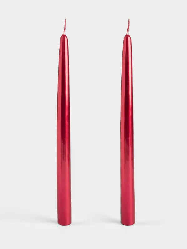 Шам, 30 см, 2 дана, жіңішке, ортақ фитилі бар, қызыл, Vivid candle, image-1
