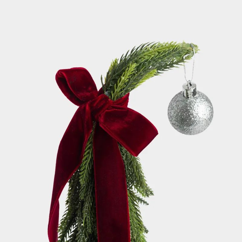 Шырша, жасанды, 47 см, крафт, полиэтилен, қызыл бантигі бар пен шары бар шырша, Conifer curved, image-3