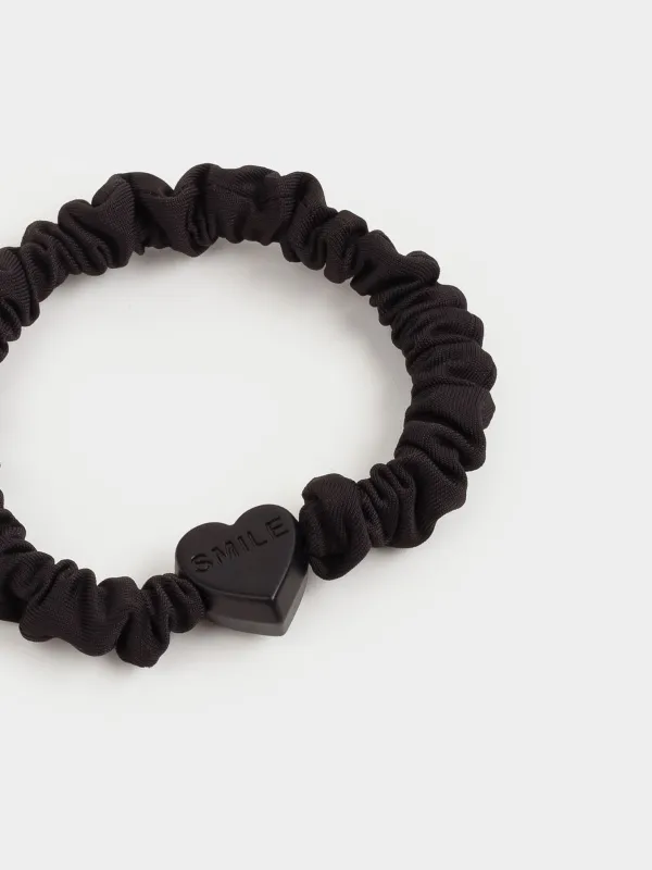 Резинка для волос, 5 см, сатин/пластик, черная, Сердце, Silk, image-2