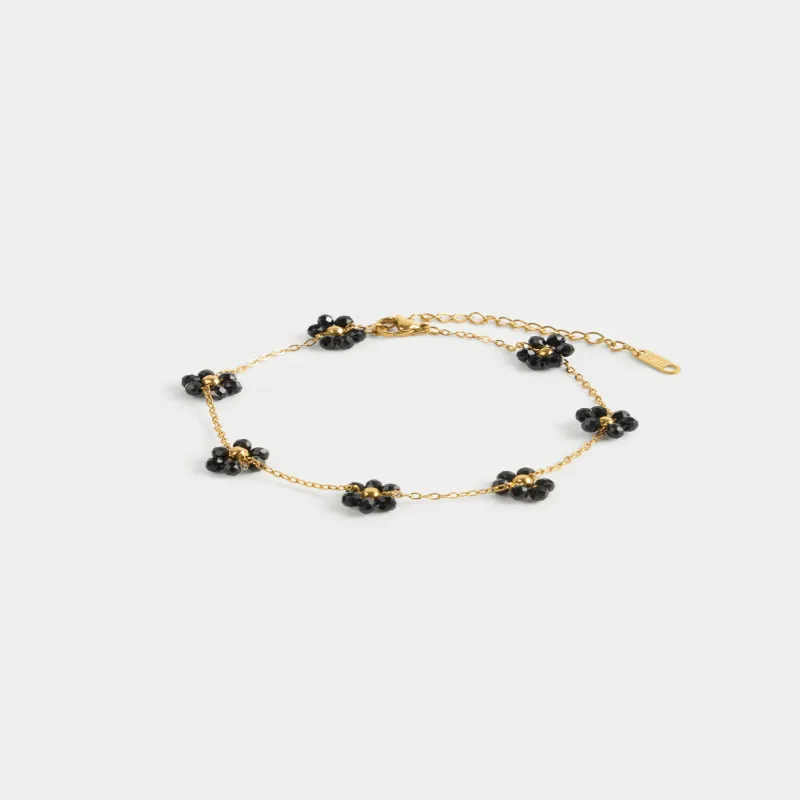 Аяққа тағатын білезік, 30 см, металл/шыны, қара, Гүлдер, Jewelry flower, image-0